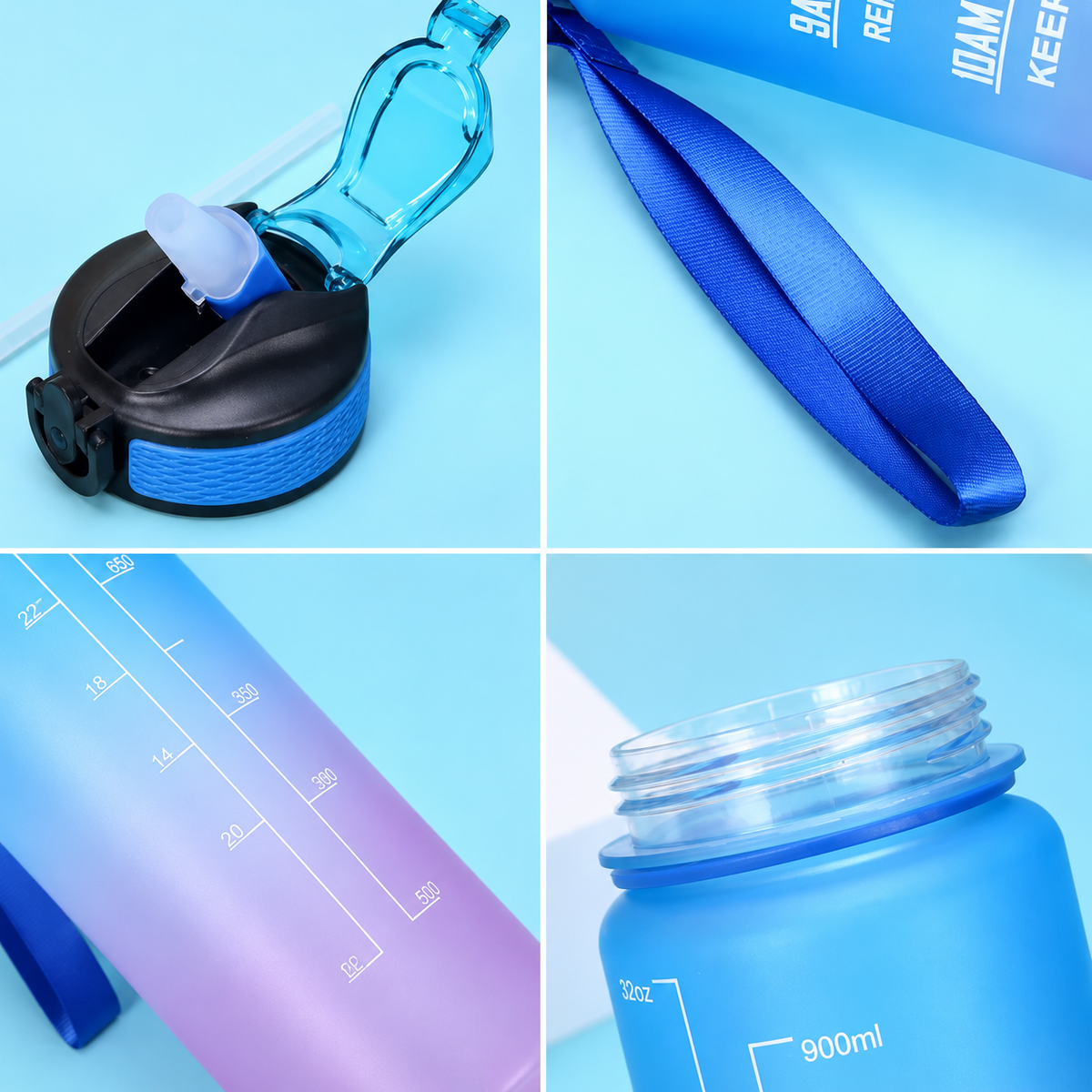 600-1000ml Motivational Water Bottle with Time Markers