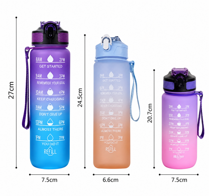 600-1000ml Motivational Water Bottle with Time Markers